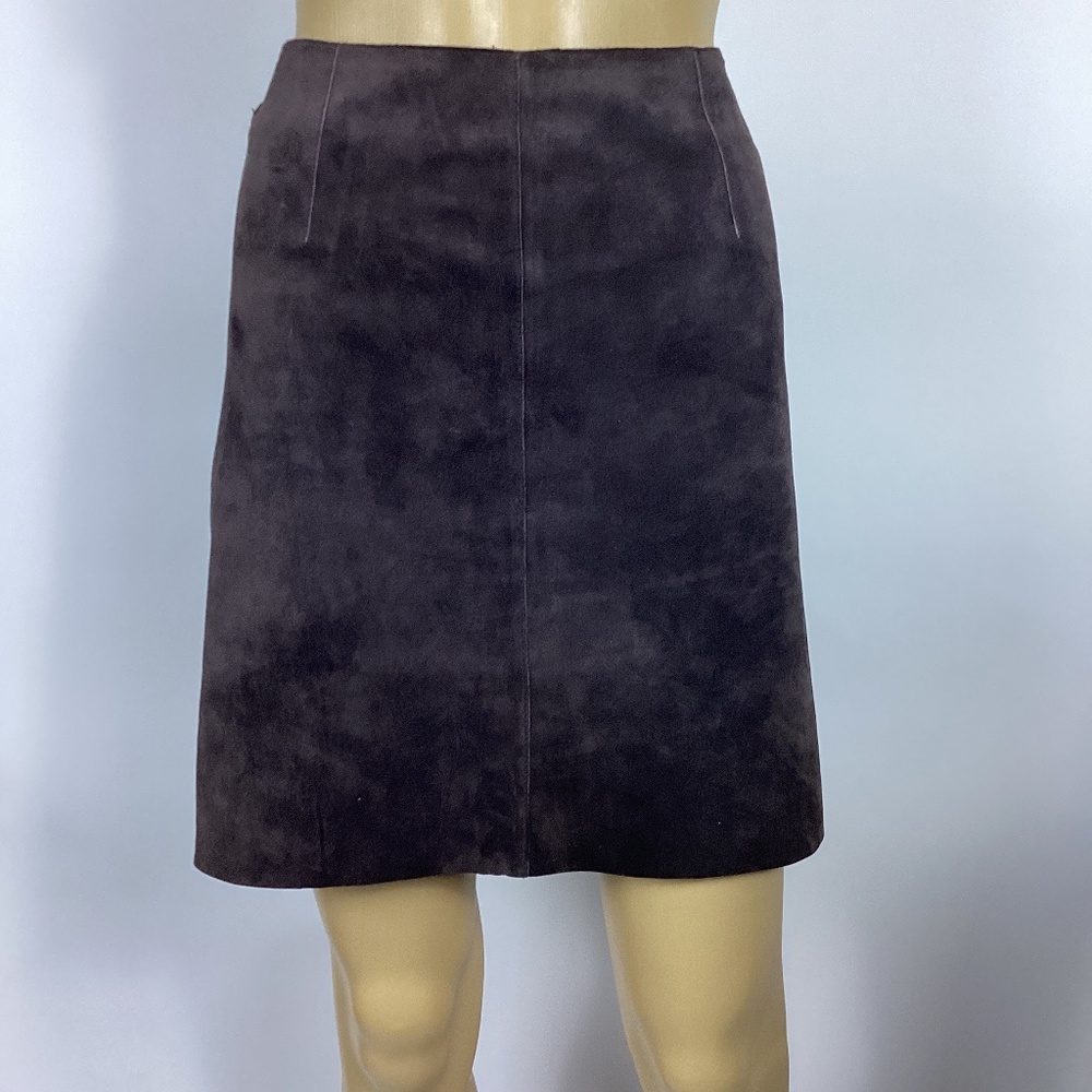 Sienna Studio 100% Leather Suede Brown Mini  Skirt Laser Cut Hem 4
